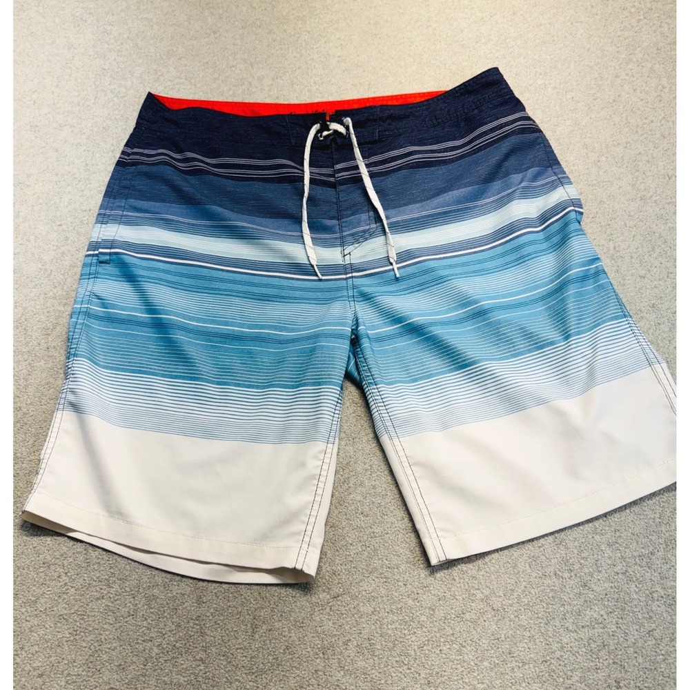 Goodfellow & Co Board Shorts Mens 36 Blue Striped Ombre Beach Surf Swim Trunks